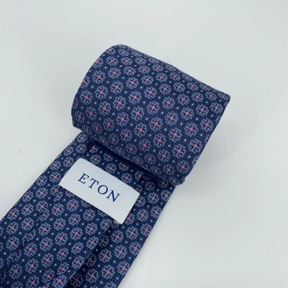 Eton Tie Mens One Size Navy Pink Floral Silk Classic Luxury Necktie Italy Made